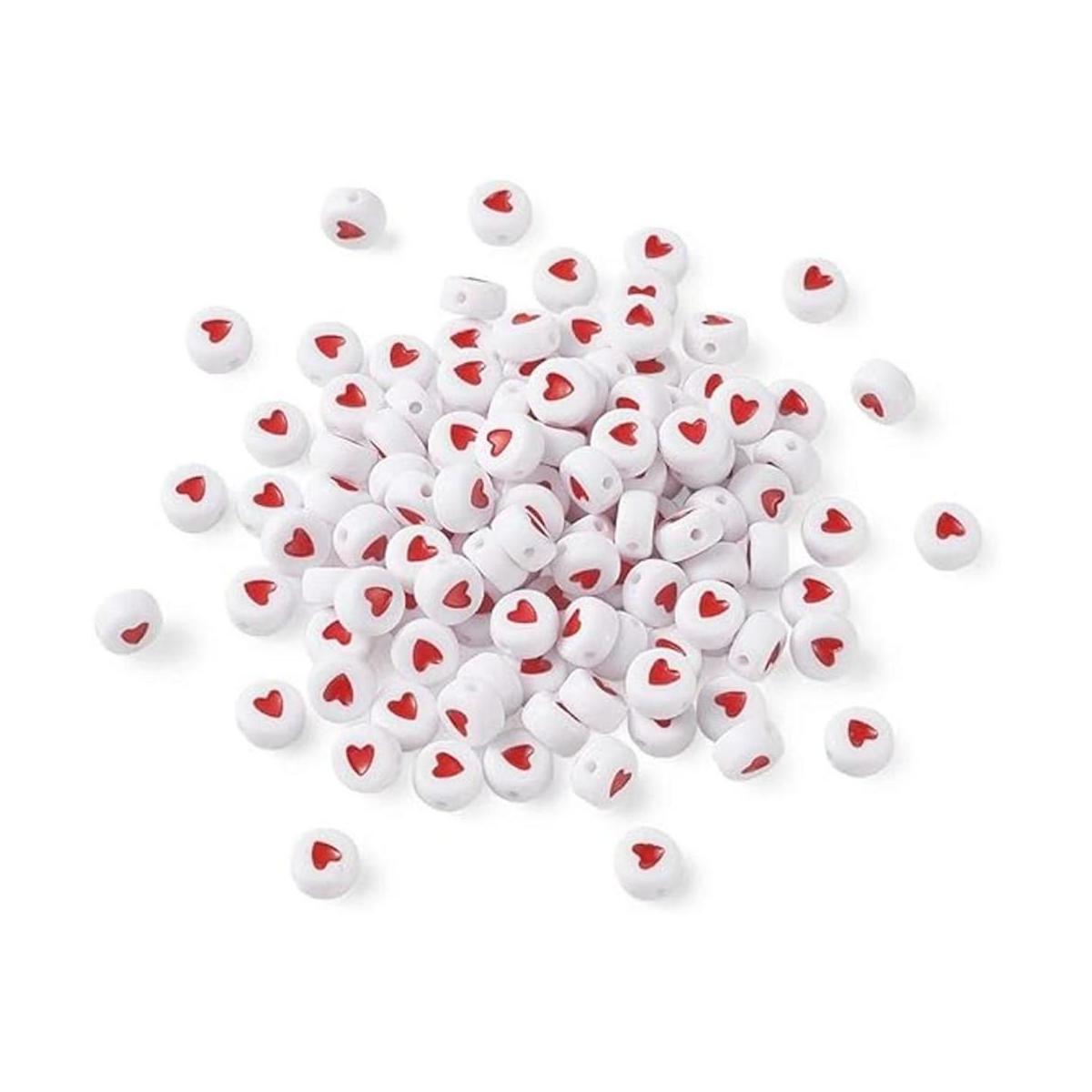 Pandahall 200 cuentas de corazón de acrílico blanco y