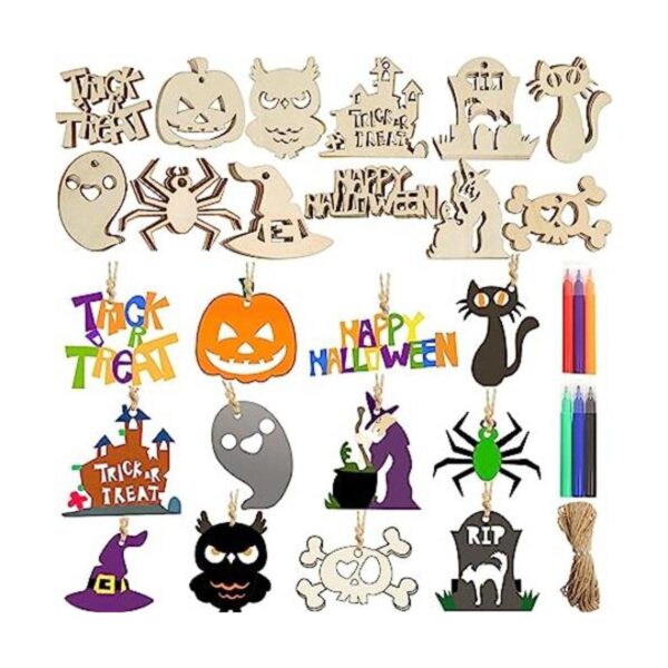 DERAYEE 60 piezas de rebanadas de madera de Halloween