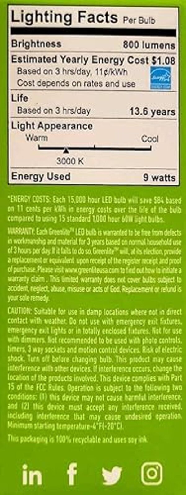 Greenlite Paquete de 4 bombillas LED de 9 W equivalente a_4