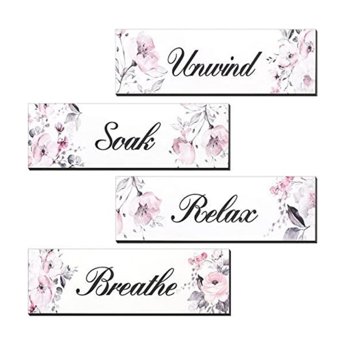 4 piezas de madera rosa decoración de baño rosa flor rosa