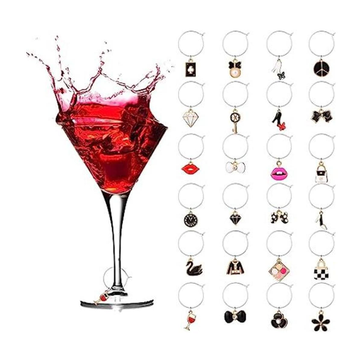 Sureio 24 piezas de dijes de copa de vino anillos
