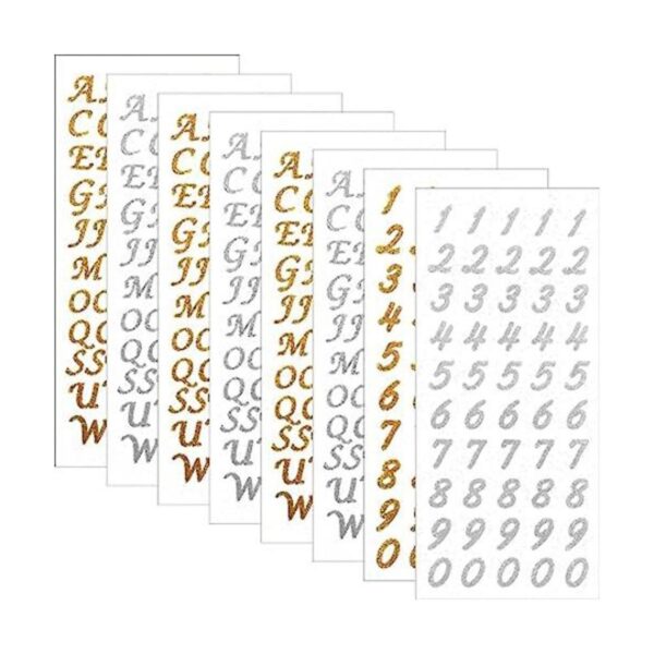 Pegatinas para letras 8 hojas con purpurina y letras del