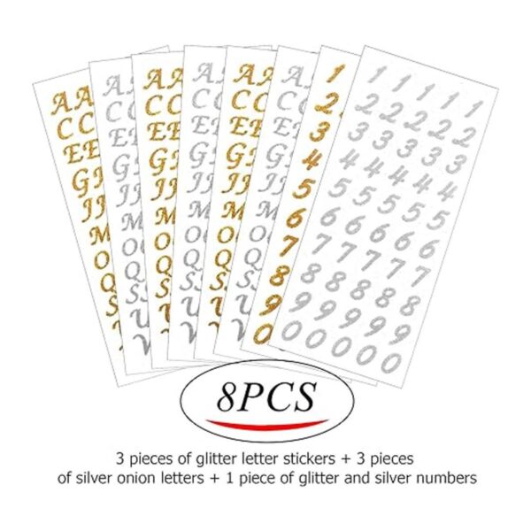 Pegatinas para letras 8 hojas con purpurina y letras del