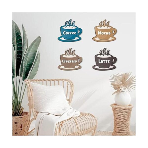 4 piezas de arte de pared de madera para café taza de