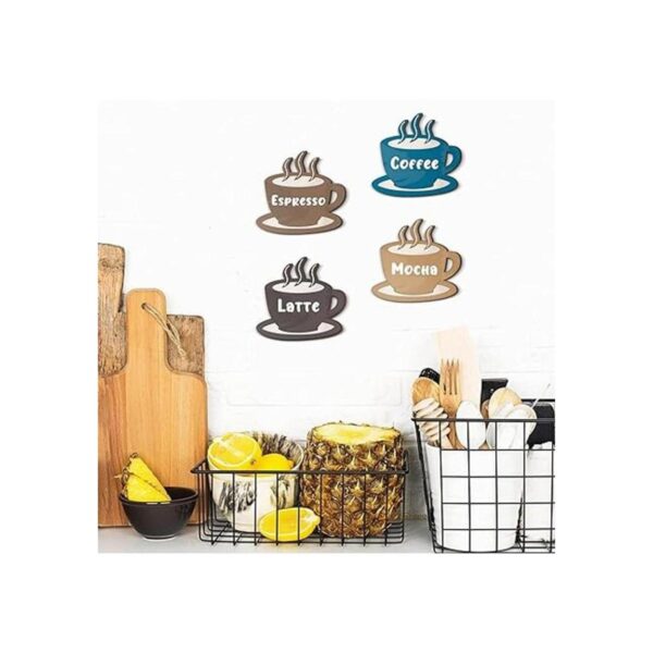 4 piezas de arte de pared de madera para café taza de