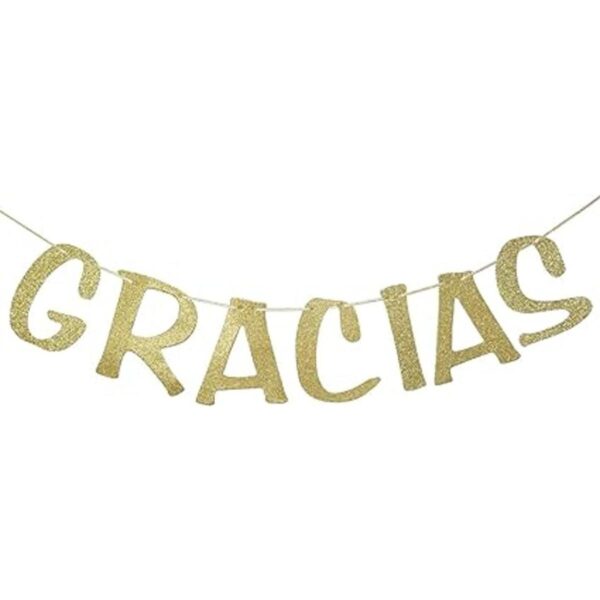 Gracias Banner Guirnalda dorada con purpurina para_1