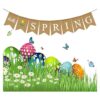 Hello Spring Banner Guirnalda de arpillera con flores