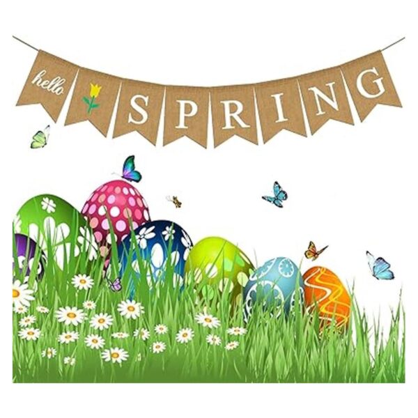 Hello Spring Banner Guirnalda de arpillera con flores
