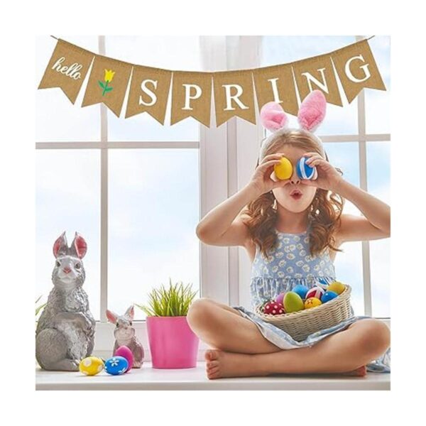 Hello Spring Banner Guirnalda de arpillera con flores