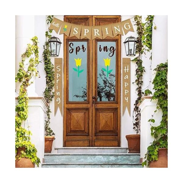 Hello Spring Banner Guirnalda de arpillera con flores