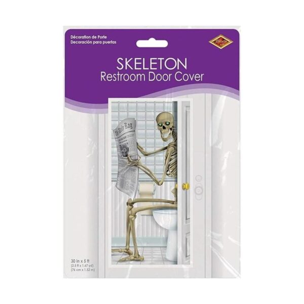 Cubierta para la puerta del baño con diseño de esqueleto.