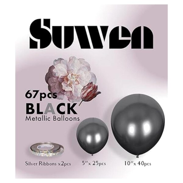 SUWEN Kit de globos metálicos negros 67 piezas de 10_5