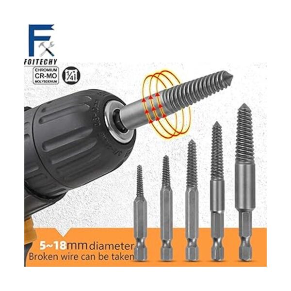 FOITECHY Juego de 5 extractores de tornillos rotos kit de
