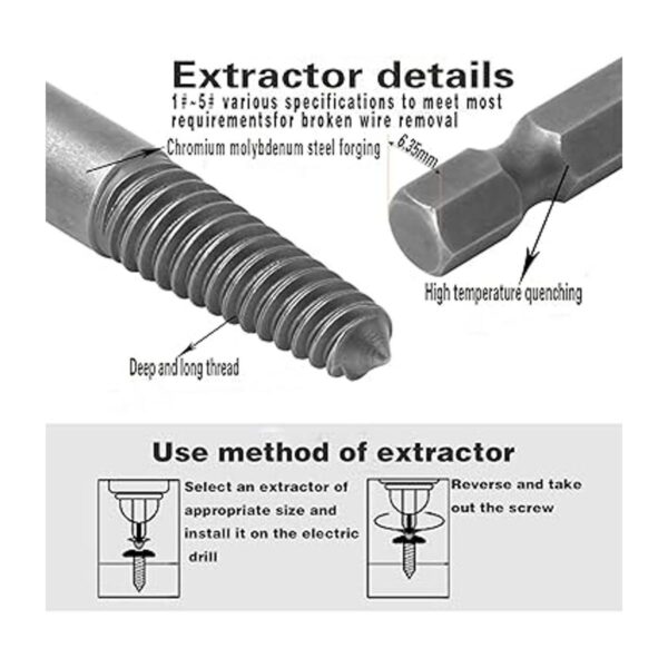 FOITECHY Juego de 5 extractores de tornillos rotos kit de