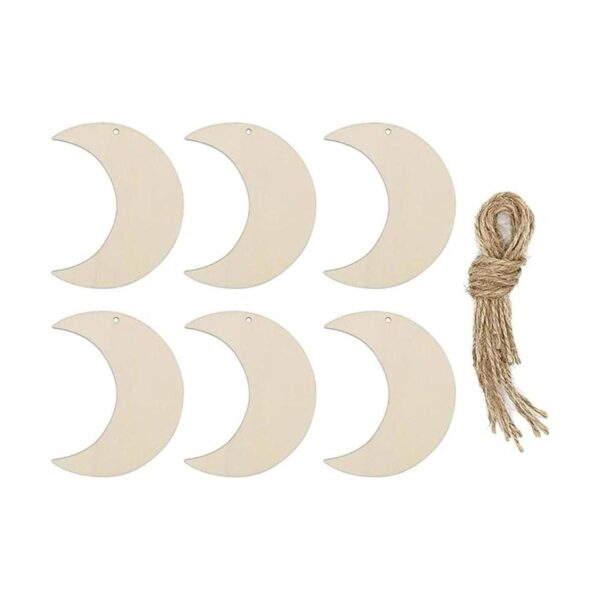Adornos colgantes de madera en forma de luna con agujero