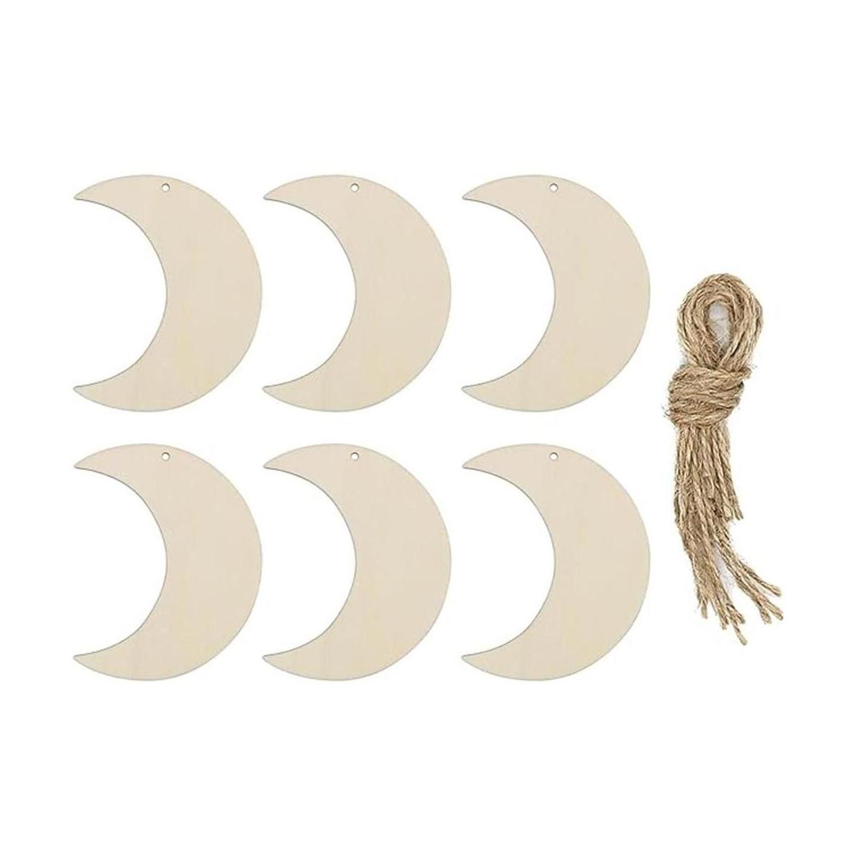 Adornos colgantes de madera en forma de luna con agujero