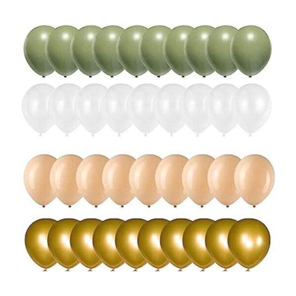 Globos de látex color verde salvia dorado y blanco 50