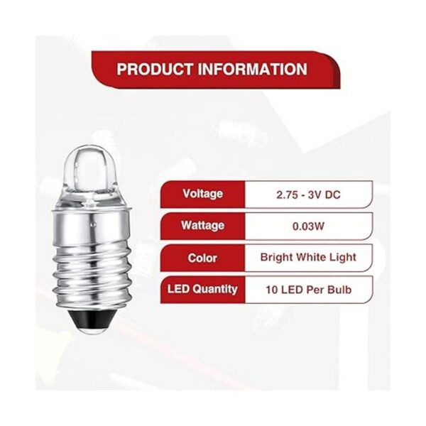 10 bombillas LED E10 de 3 voltios bombillas de linterna