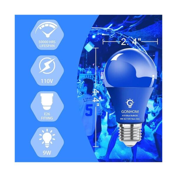 GONHOM Paquete de 2 bombillas LED azules A19 equivalente_3