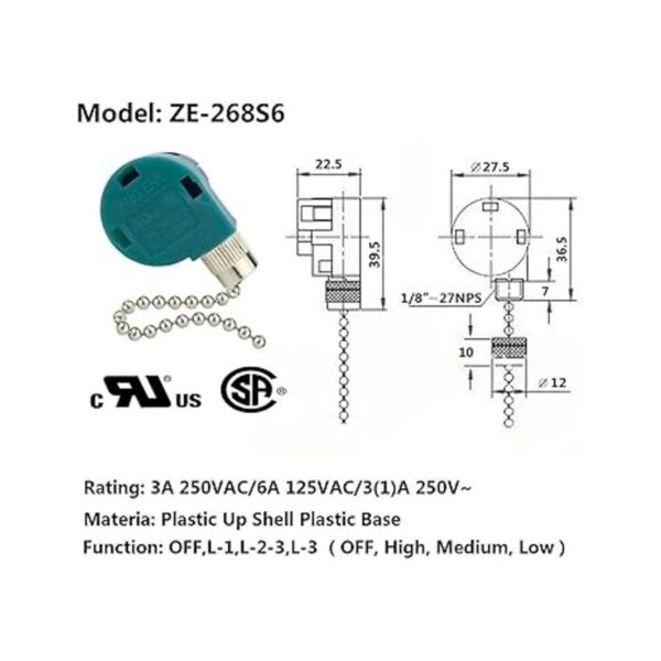 Hunter Interruptor de ventilador de techo 3 velocidades_5