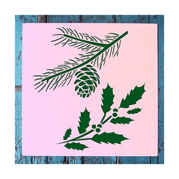 Stencil1 Plantilla de ramas de acebo y hoja perenne_2