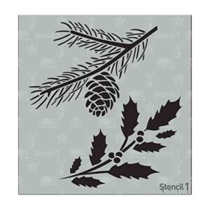 Stencil1 Plantilla de ramas de acebo y hoja perenne_1