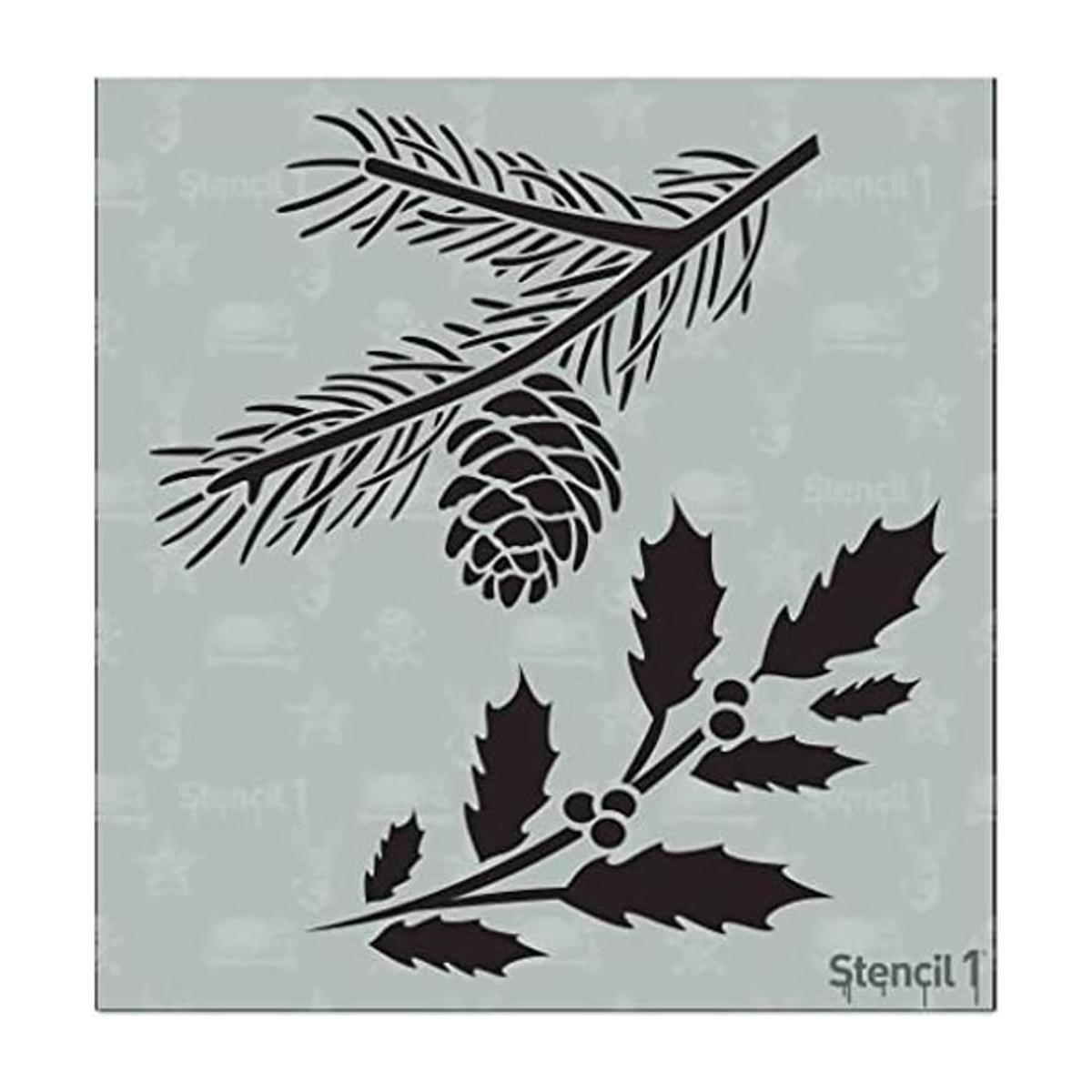 Stencil1 Plantilla de ramas de acebo y hoja perenne