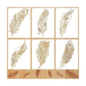 6 plantillas decorativas de plumas de mandala hermosa