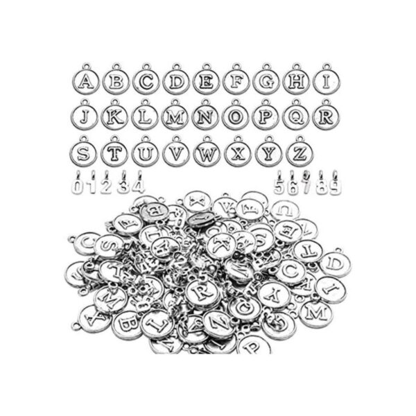 128pcs de plata antigua alfabeto y números encantos