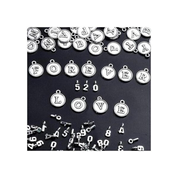 128pcs de plata antigua alfabeto y números encantos
