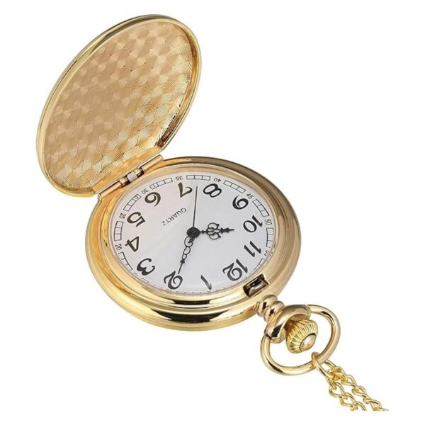IMART Reloj de bolsillo vintage liso con cadena dorado_2