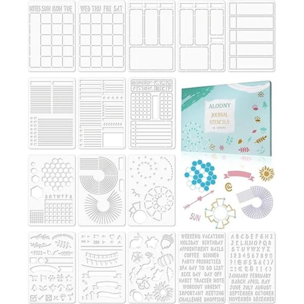 16Pcs Journal Stencils Set Time Saving Bullet Journaling_1
