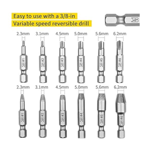 B BOSI TOOLS Juego de 12 extractores de tornillos dañados