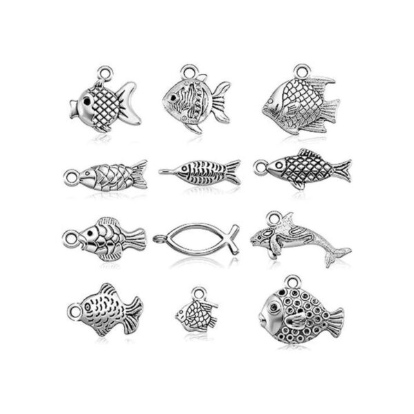 60 piezas de aleación de plata envejecida de peces