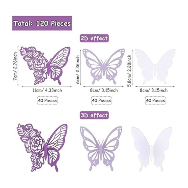 120 calcomanías 3D de mariposa para decoración de pared 3