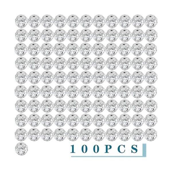 100 cuentas espaciadoras de bolas de cristal plateado de