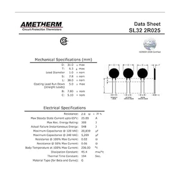 Ametherm SL32 2R025 paquete de 2 termistor AquaRite ICL_3