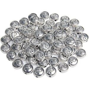 Acxico 50 piezas de cuentas espaciadoras sueltas de plata