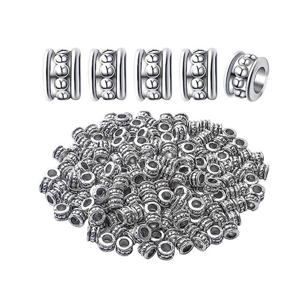 200pcs plata grandes agujero espaciador cuentas de