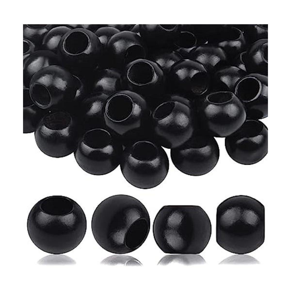 50 cuentas de madera negras redondas de 0.787 in cuentas