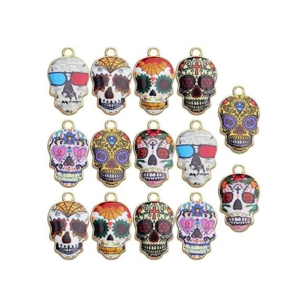 14 colgantes de calavera de azúcar esmaltados diseño de
