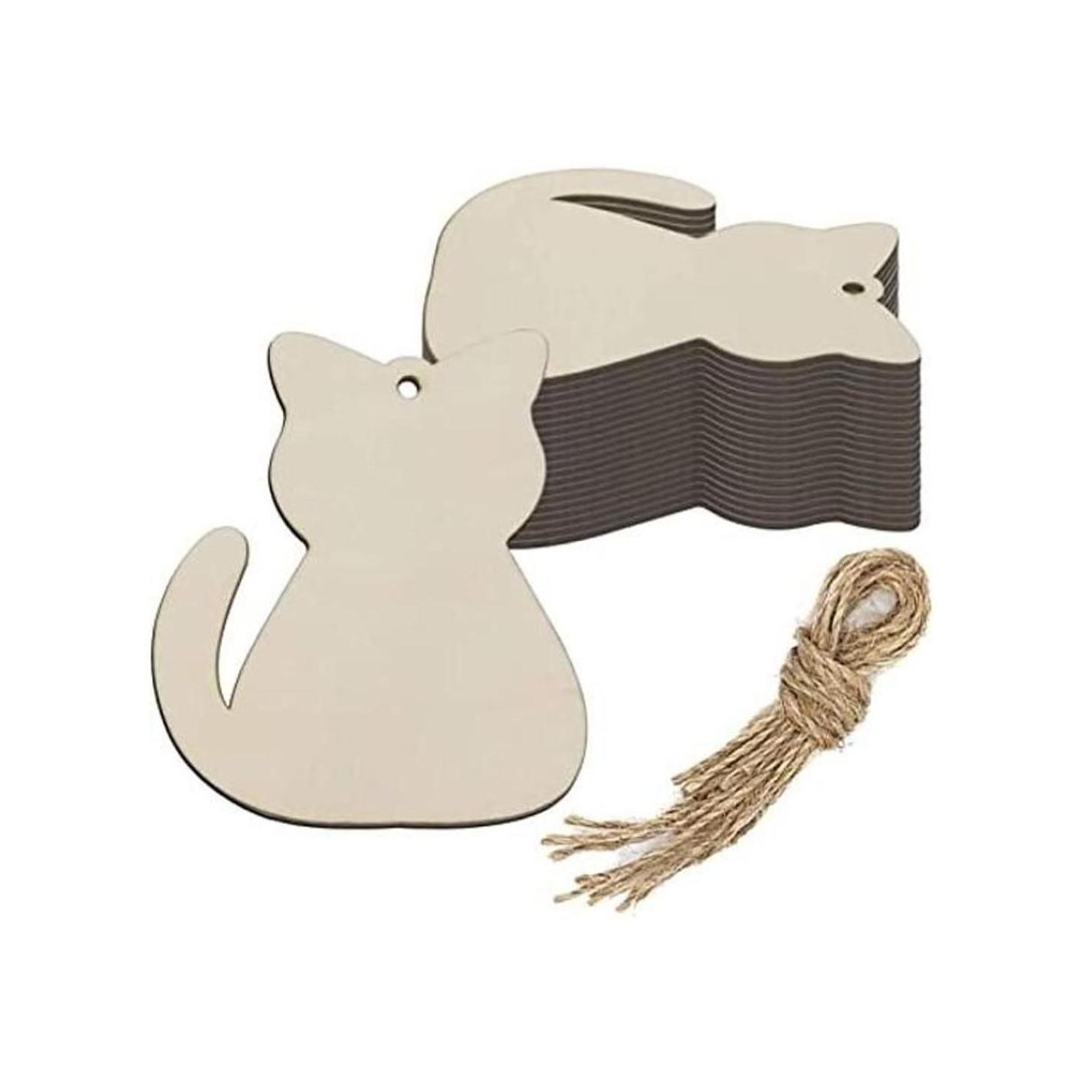 Creaides Adornos de madera con forma de gato para