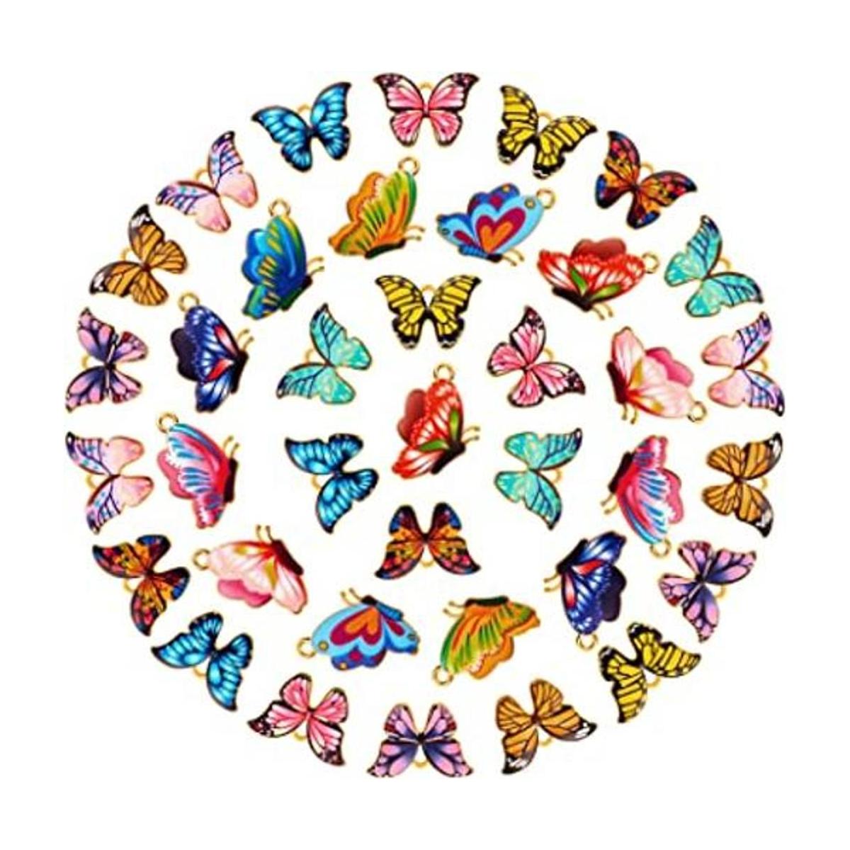 48 dijes de aleación de esmalte con estampado de mariposa
