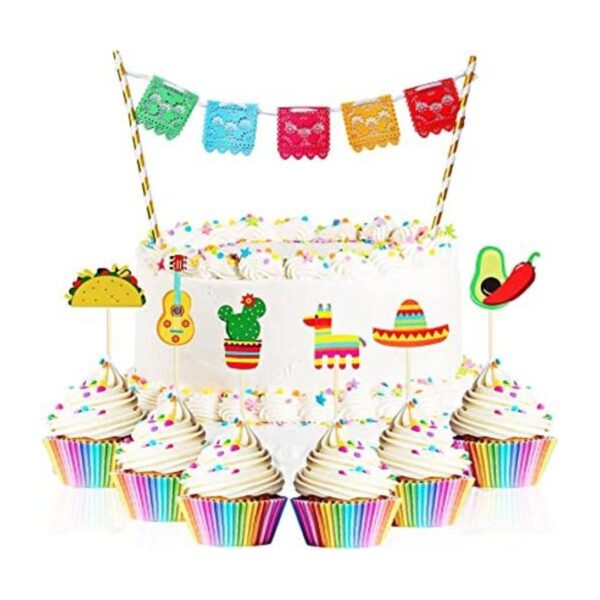 43 piezas de decoración para cupcakes de fiesta y pancarta_1