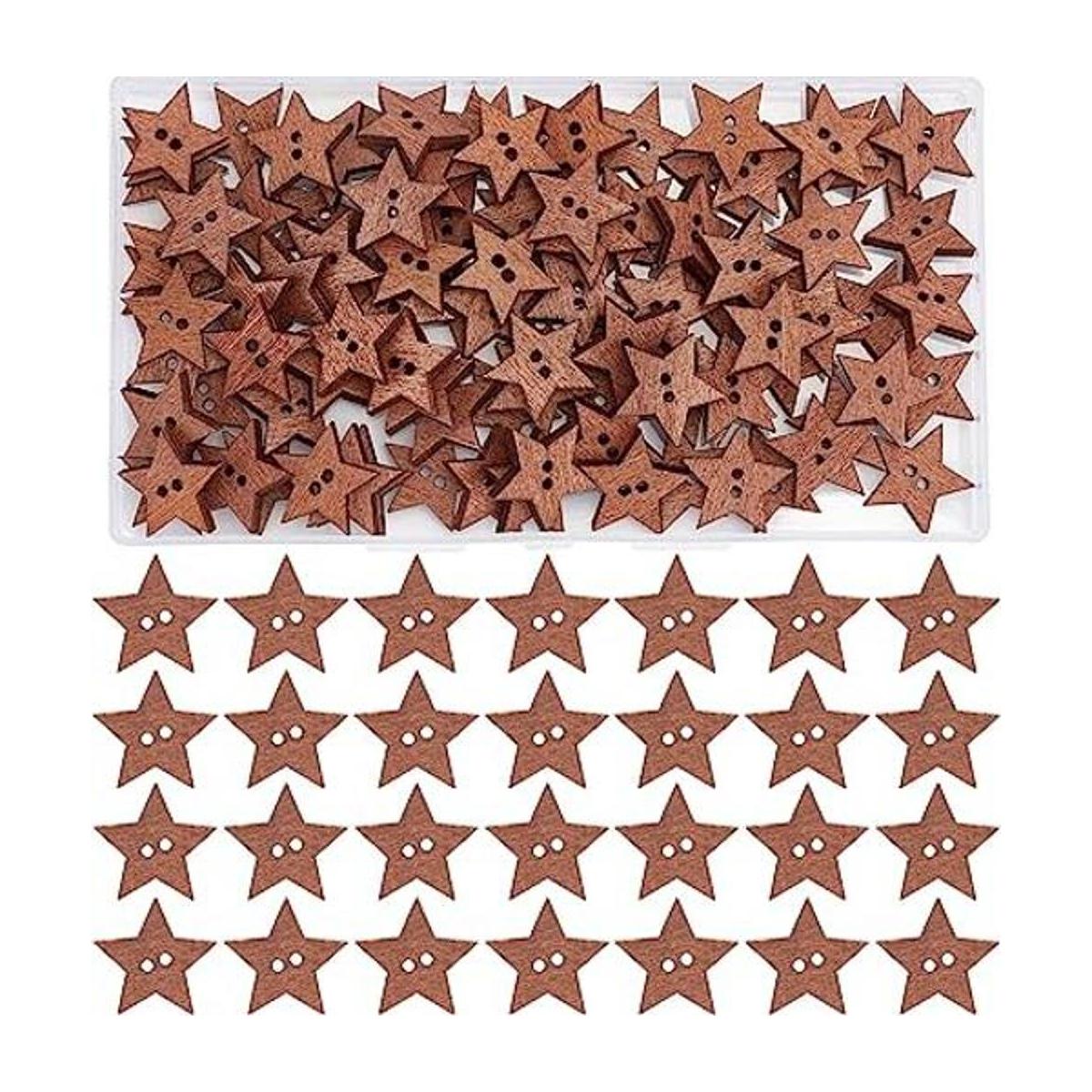 GORGECRAFT 1 caja de 100 botones de estrellas de madera