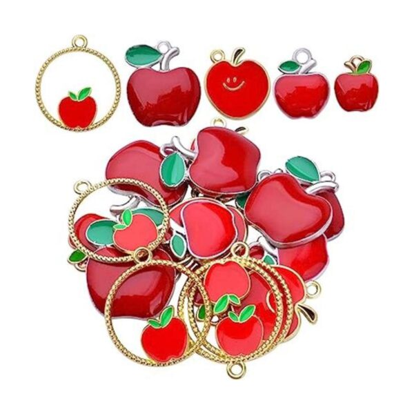 20 dijes colgantes de manzana roja de aleación esmaltada