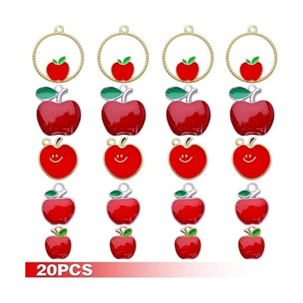 20 dijes colgantes de manzana roja de aleación esmaltada