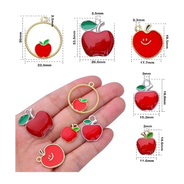 20 dijes colgantes de manzana roja de aleación esmaltada