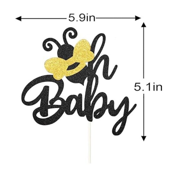 Bee Oh Baby Cake Topper Negro Glitter Jardín Tema_2