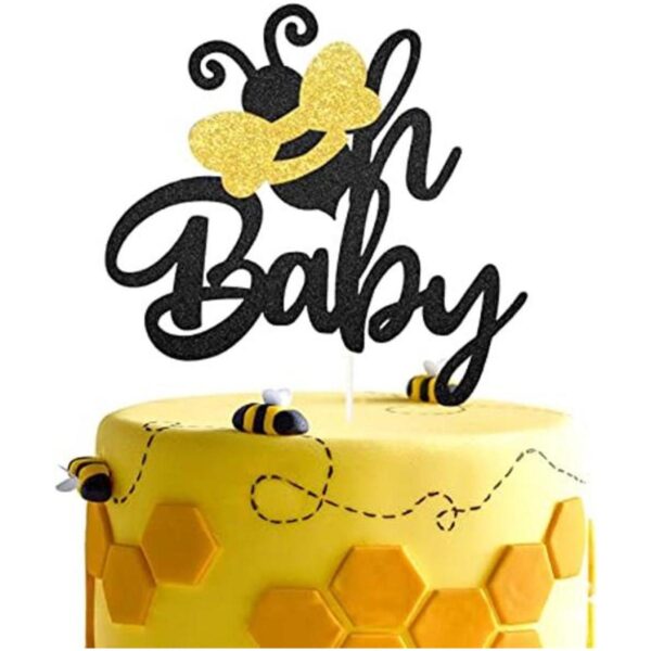 Bee Oh Baby Cake Topper Negro Glitter Jardín Tema_1